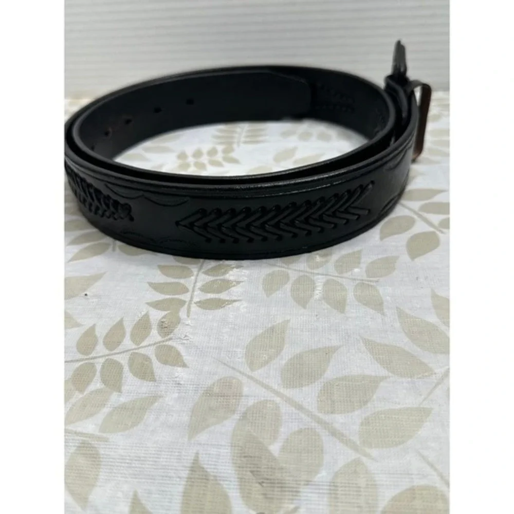 Leather Belt Men's Size 38 Made In Mexico braided Stitched‎ Black western unisex